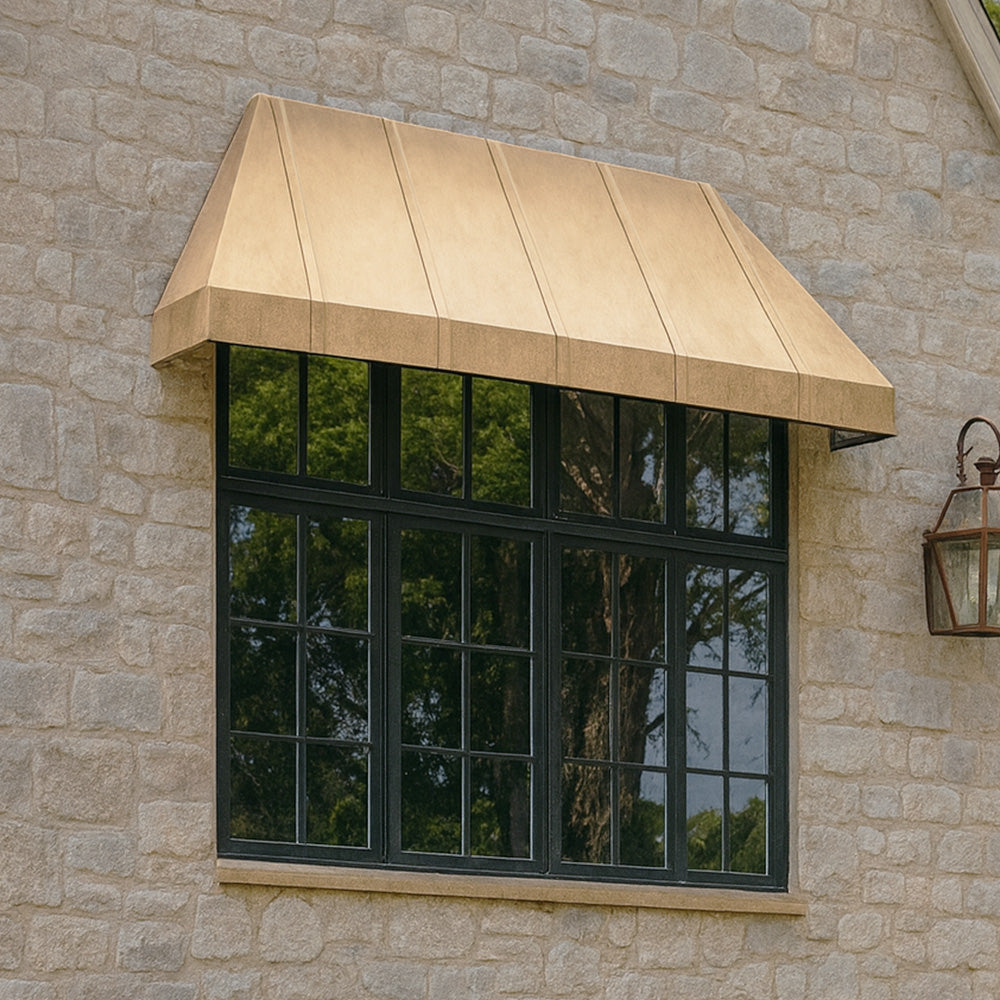 custom bronze awning  over exterior window