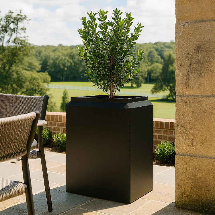 tall decorative planter for small trees on patio