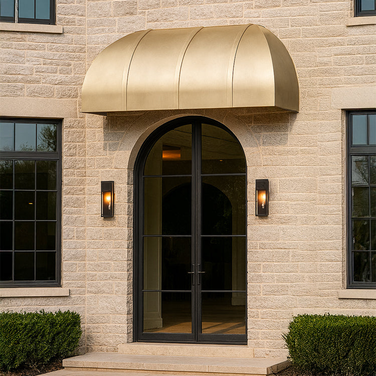 rounded awning with battens in bronze