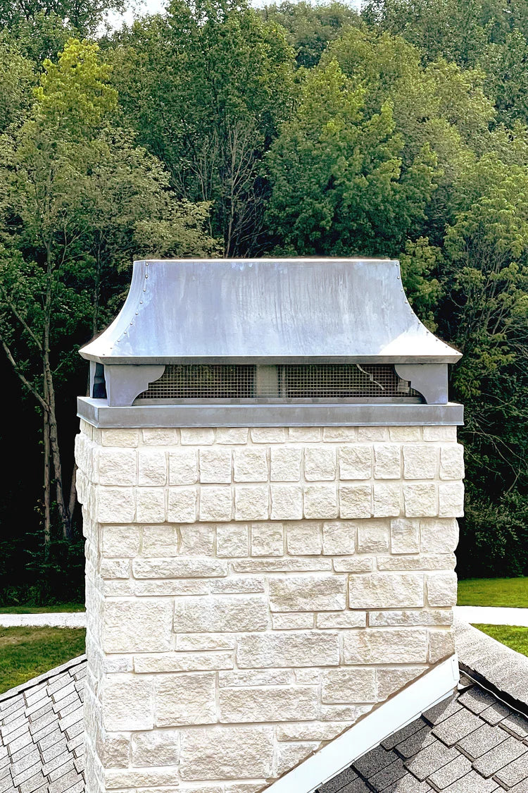 weathered Zinc chimney cap installation