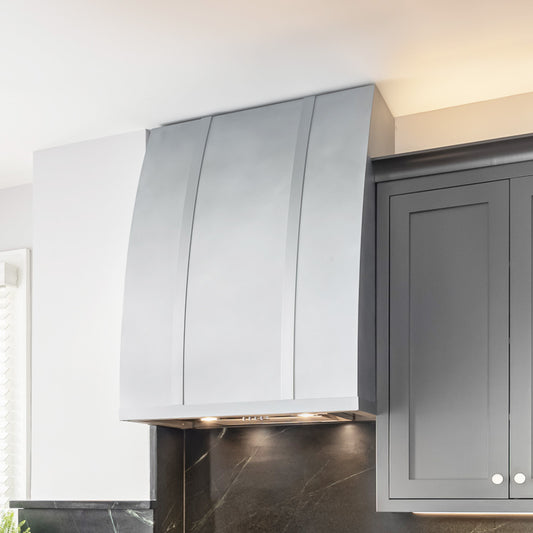 zinc barrel shaped transitional range hood
