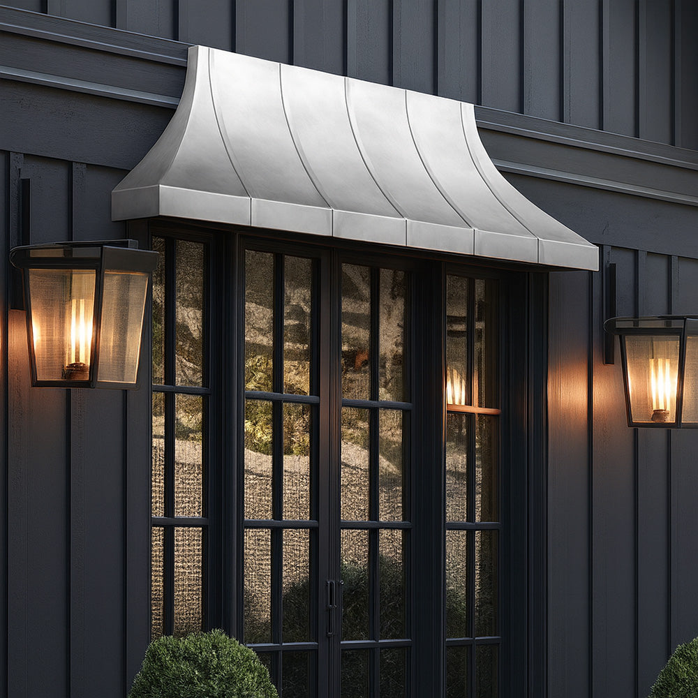 decorative stainless awning over exterior door